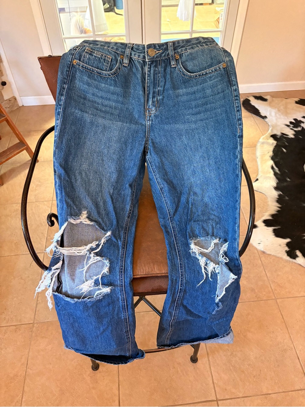 Rock and Roll Denim: Distressed Women's Jeans in Dark Blue